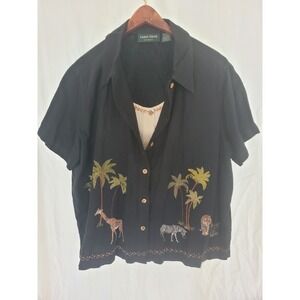 VTG Lemon Grass Studio Womens XL Safari Embroidered Button Front Shirt